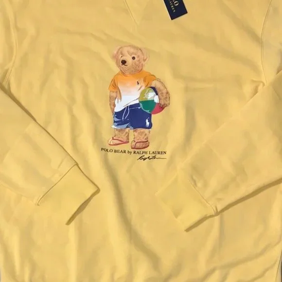 Polo Ralph Lauren Men's 1XB Yellow Summer Bear Crewneck Fleece Sweatshirt New - Picture 2 of 13